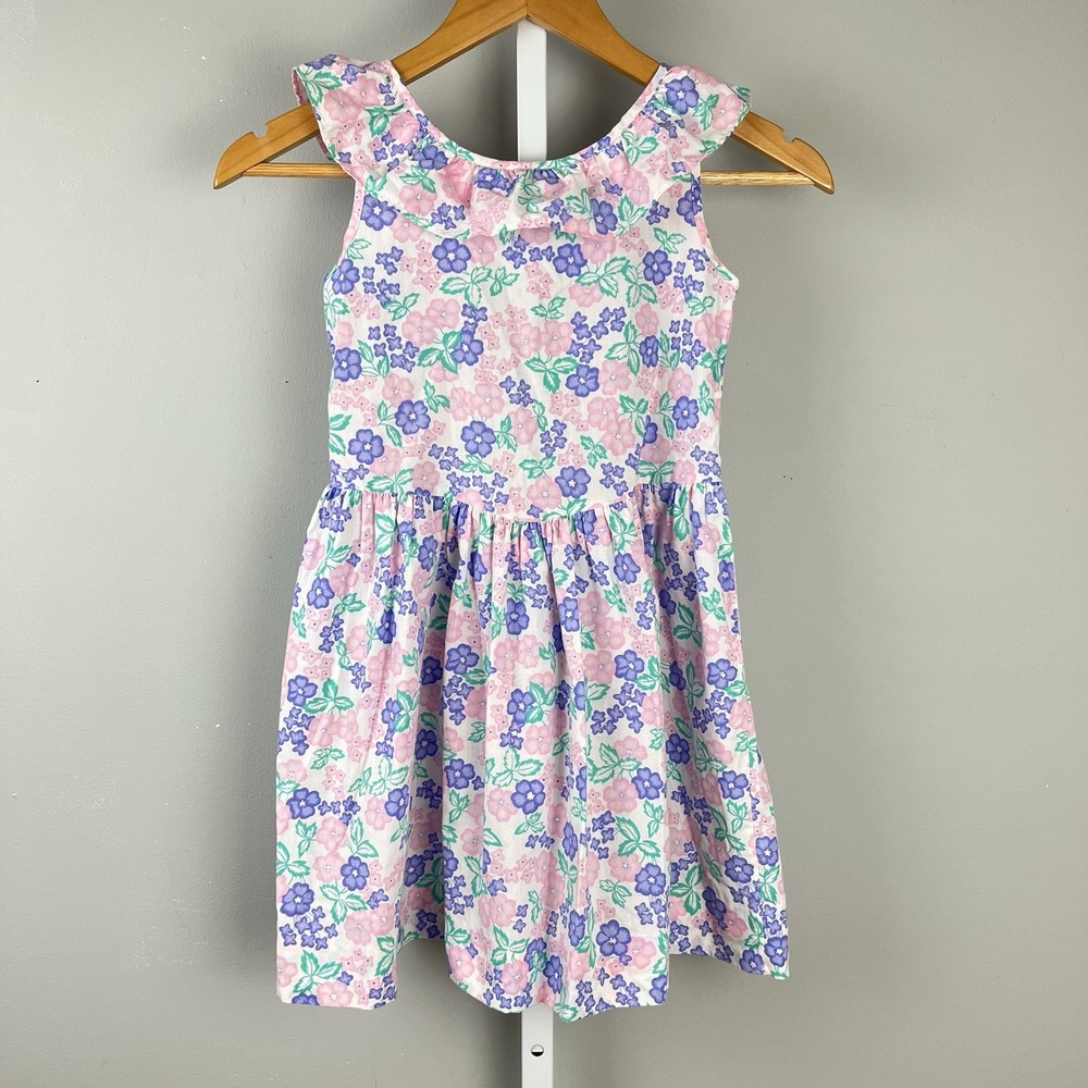 Rainbow Creek Vintage Girls Dress Size 6X Pastel Floral Print Ruffles Bows